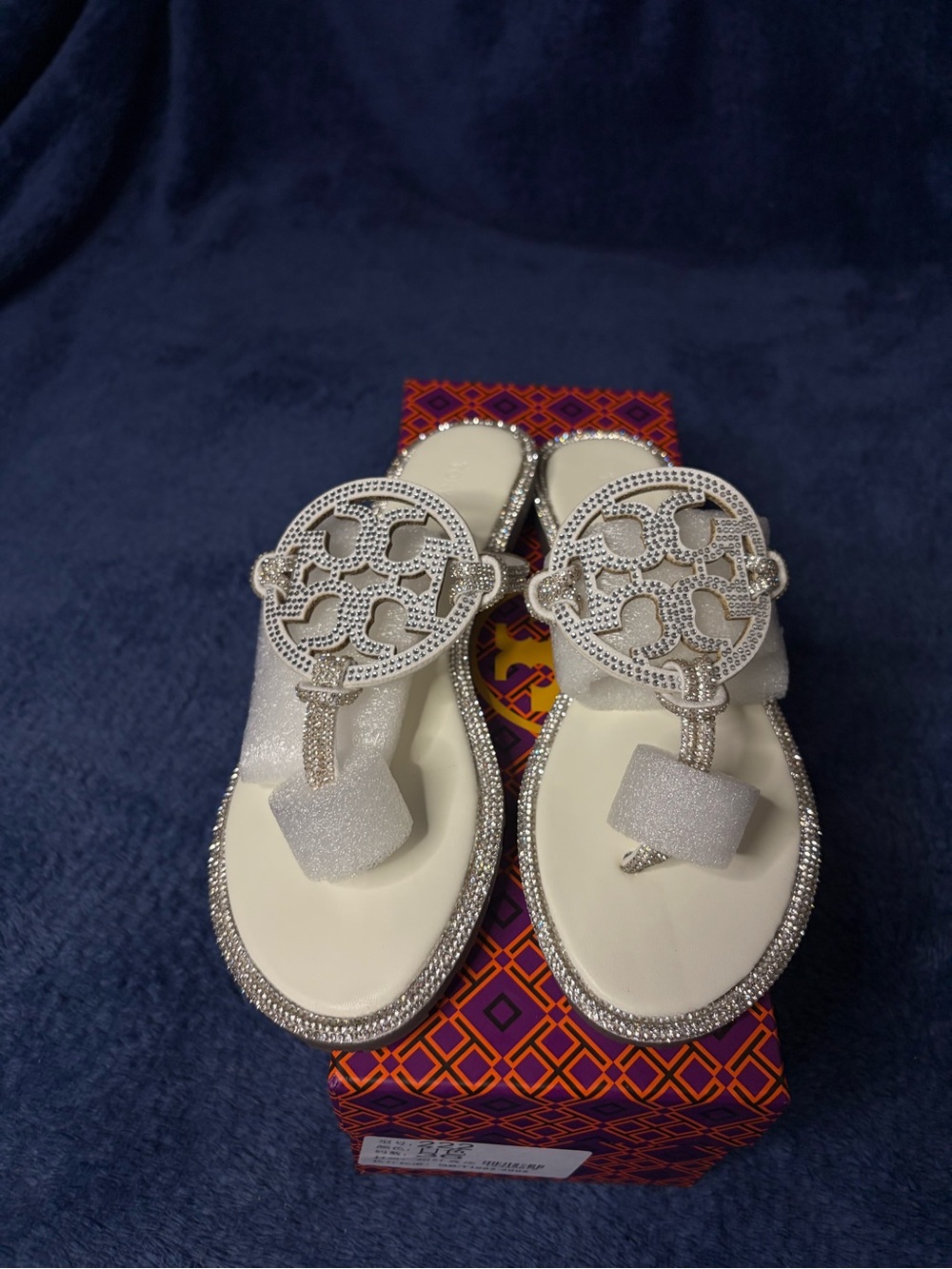 Women’s White Crystal Embellished Toe-Post Sandals